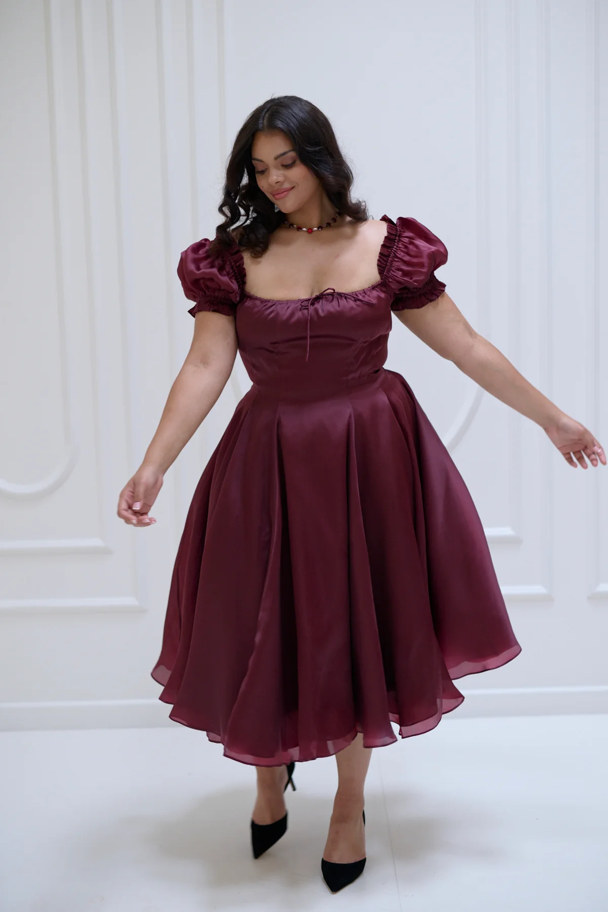 The Silk Satin Bordeaux Garden Party Dress - Image 5