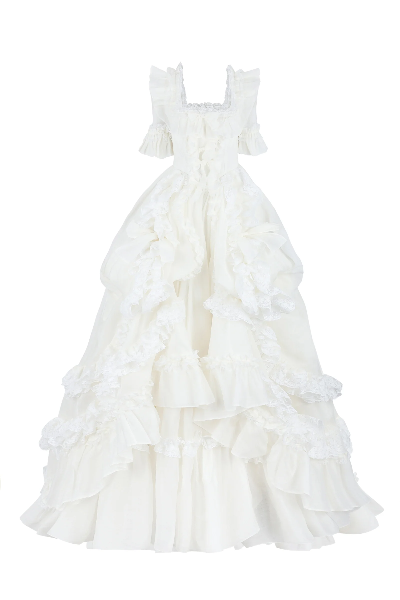 The Ivory Silk Organdy Antoinette Gown - Image 12